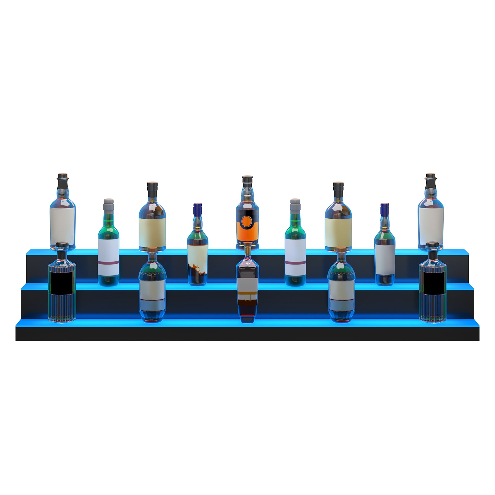 LED Lighted Liquor Bottle Display Bar Shelf RF & App Control 60" 3-Step_voghion.com